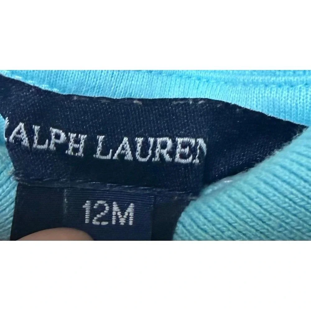 Ralph Lauren Baby Girls 12M Blue Polo Dress Pleated Skirt Pink Pony Logo
